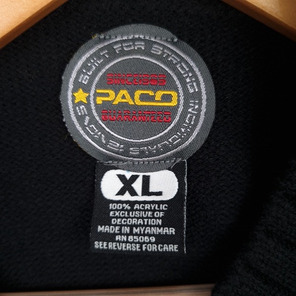 Vintage Y2K Paco Sweater Mens XL Black Blue Argyle Big Logo Mock Neck Pullover - Picture 15 of 16